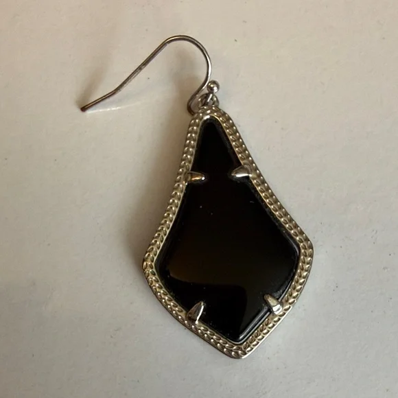 Black Opaque Teardrop Dangle Earrings with Silver-Tone Frame - Picture 3 of 5